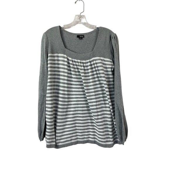 a.n.a Sweaters - A.N.A Women's Light Grey & White Stripped Sweater Top